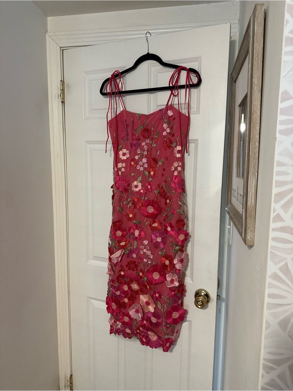 Showpo Pink Floral Appliqué Mini Slip Dress